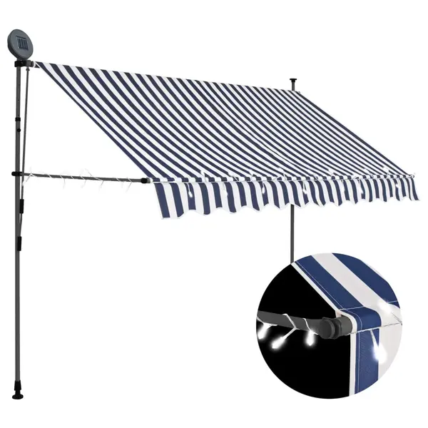Gossi copertina retractabila manual cu led, albastru & alb, 250 cm