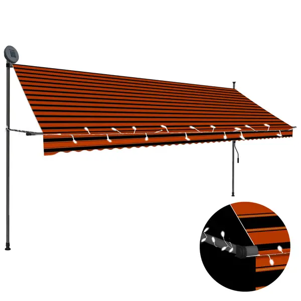 Gossi copertina retractabila manual cu led, portocaliu & maro, 400 cm