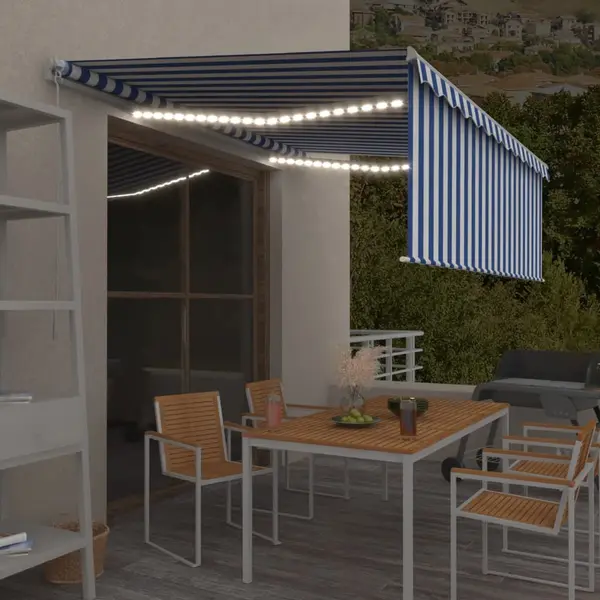 Gossi copertina retractabila manual cu stor&led, albastru&alb, 4,5x3m