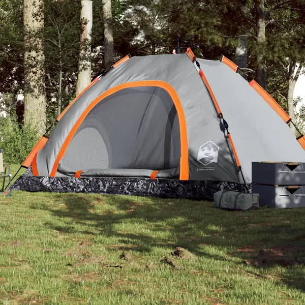 Gossi cort camping, 5 persoane, gri/oranj, setare rapida