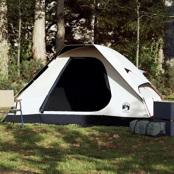 Gossi cort camping cupola 2 persoane alb, tesatura opaca, impermeabil