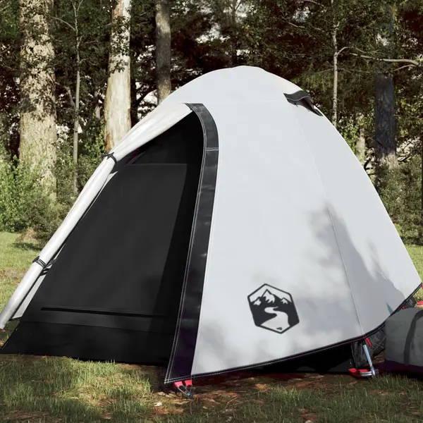 Gossi cort camping cupola 2 persoane alb, tesatura opaca, impermeabil