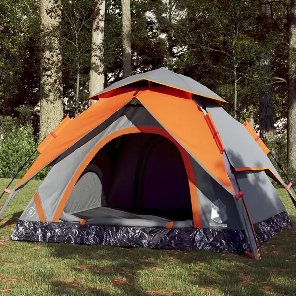Gossi cort camping cupola 3 persoane, gri/portocaliu, setare rapida