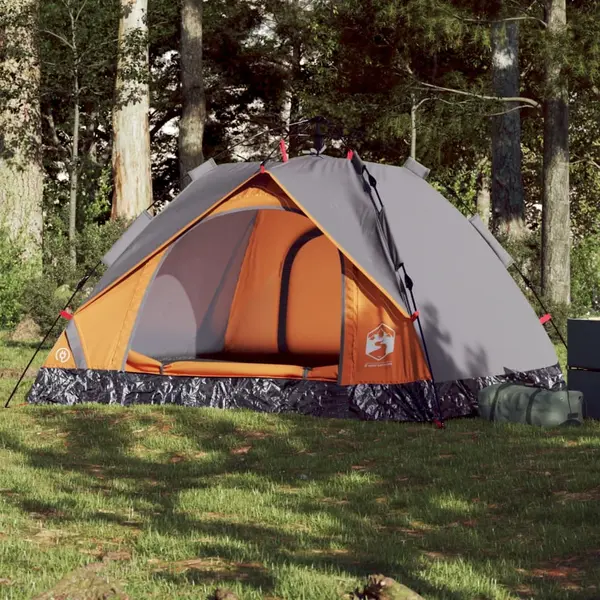 Gossi cort camping cupola 3 persoane, gri/portocaliu, setare rapida