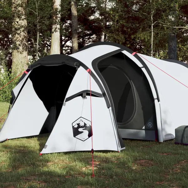 Gossi cort camping tunel 3 persoane, alb, tesatura opaca, impermeabil