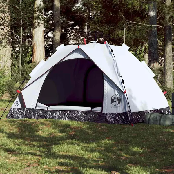 Gossi cort de camping 3 persoane, alb opac, setare rapida, tesatura