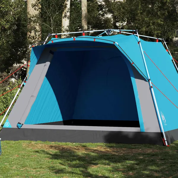 Gossi cort de camping cabana 4 persoane albastru cu eliberare rapida