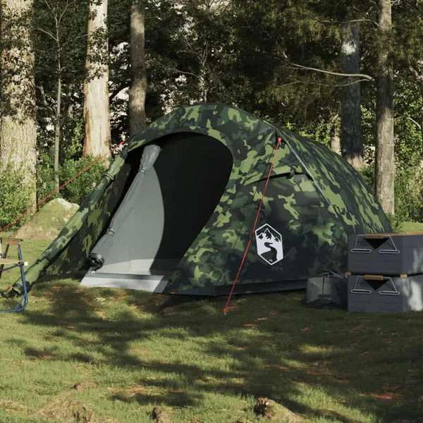 Gossi cort de camping tunel pentru 2 persoane, camuflaj, impermeabil