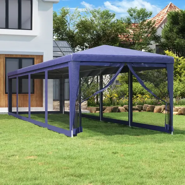Gossi cort de petrecere cu 10 pereti din plasa, albastru, 3x12 m hdpe