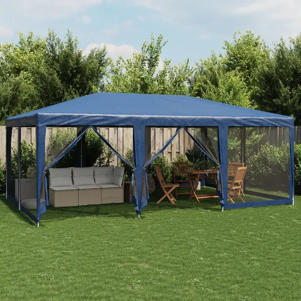Gossi cort de petrecere cu 10 pereti din plasa, albastru, 6x4 m hdpe