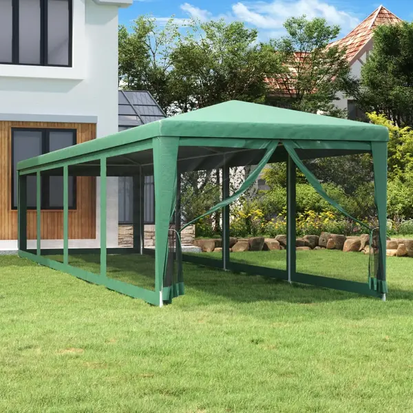 Gossi cort de petrecere cu 10 pereti din plasa, verde, 3x12 m, hdpe