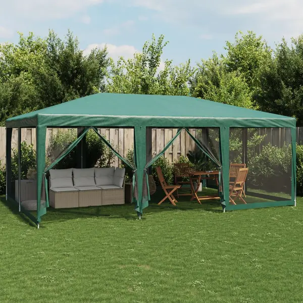 Gossi cort de petrecere cu 10 pereti din plasa, verde, 6x4 m, hdpe