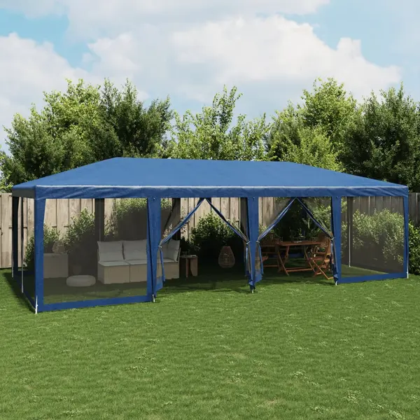 Gossi cort de petrecere cu 12 pereti din plasa, albastru, 8x4 m, hdpe