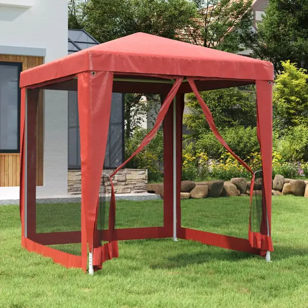 Gossi cort de petrecere cu 4 pereti din plasa, rosu, 2x2 m, hdpe