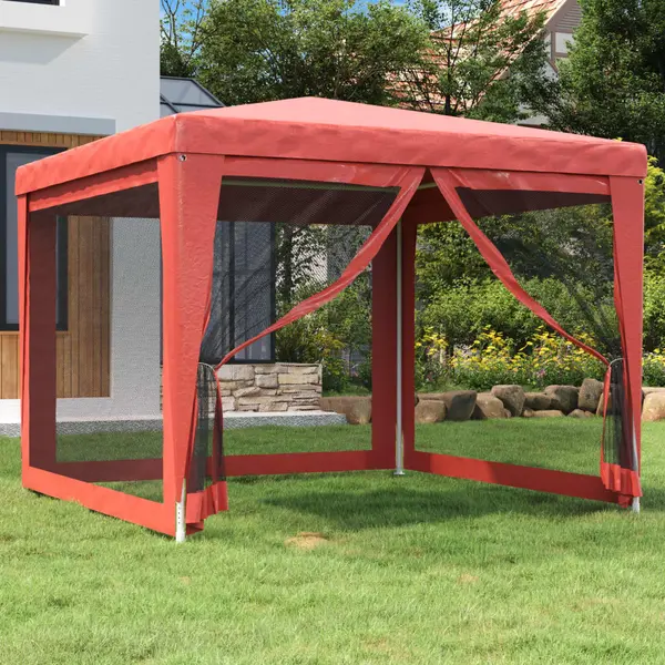 Gossi cort de petrecere cu 4 pereti din plasa, rosu, 3x3 m, hdpe