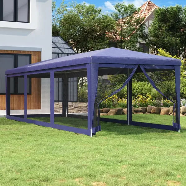 Gossi cort de petrecere cu 8 pereti din plasa, albastru, 3x9 m, hdpe