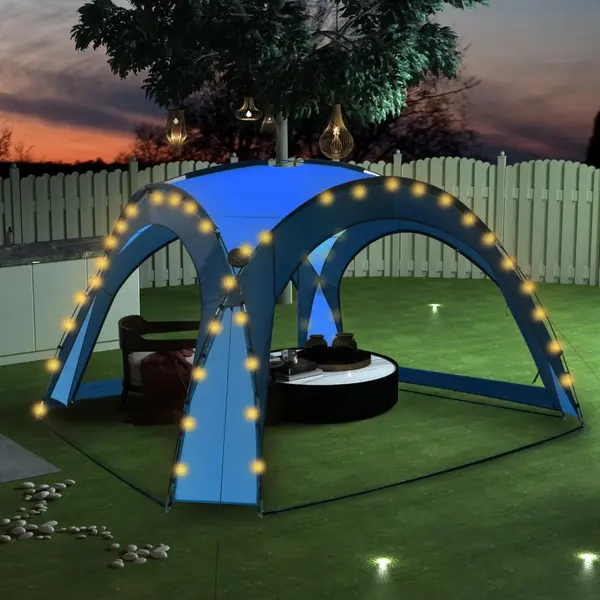 Gossi cort petrecere cu led & 4 pereti laterali albastru 3,6x3,6x2,3m