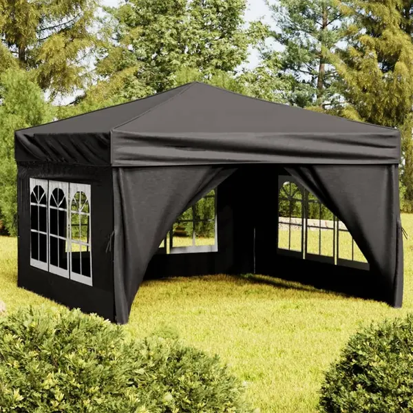 Gossi cort pliabil pentru petrecere cu pereti laterali, negru, 3x3 m