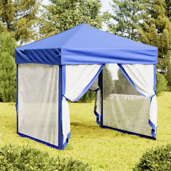 Gossi cort pliabil pentru petrecere, pereti laterali, albastru, 2x2 m