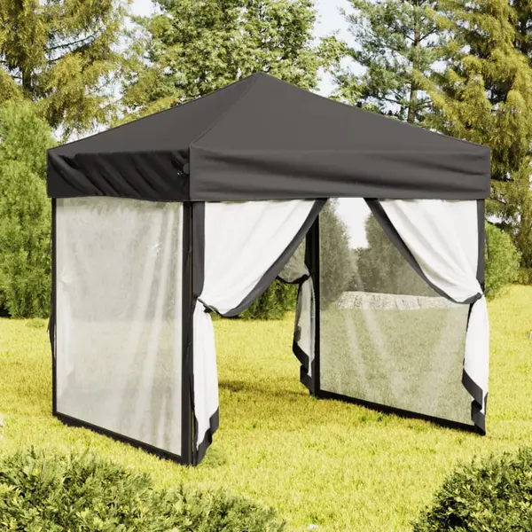 Gossi cort pliabil pentru petrecere, pereti laterali, antracit, 2x2 m