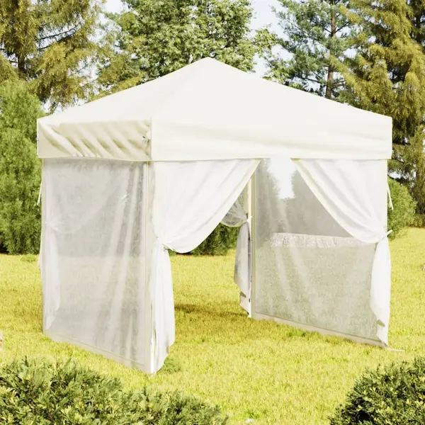 Gossi cort pliabil pentru petrecere, pereti laterali, crem, 2x2 m