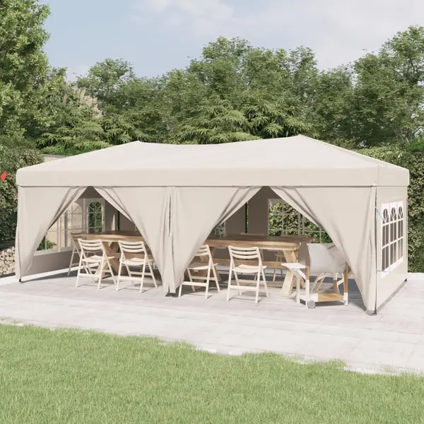 Gossi cort pliabil pentru petrecere, pereti laterali, crem, 3x6 m