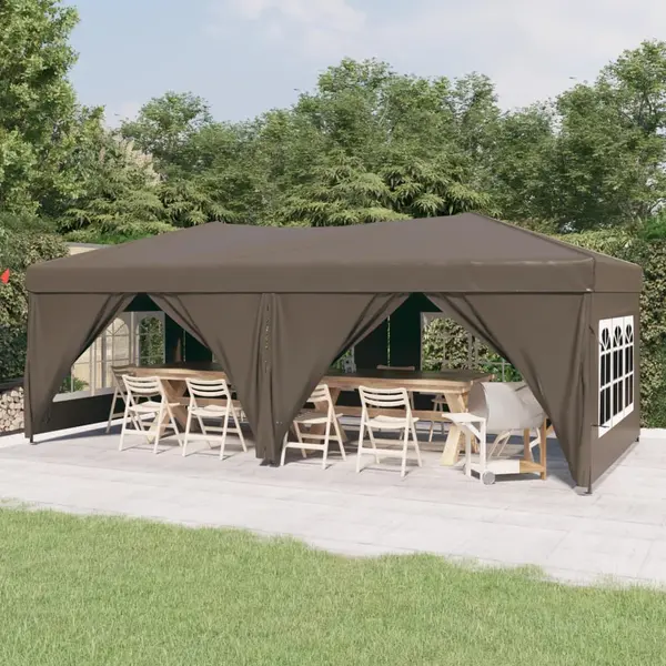 Gossi cort pliabil pentru petrecere pereti laterali, gri taupe, 3x6 m