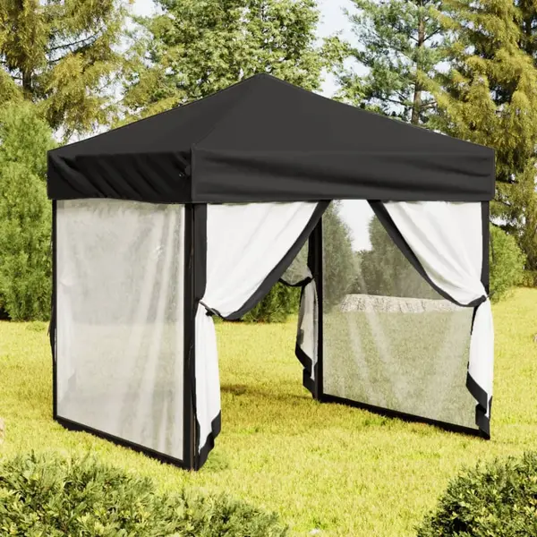 Gossi cort pliabil pentru petrecere, pereti laterali, negru, 2x2 m