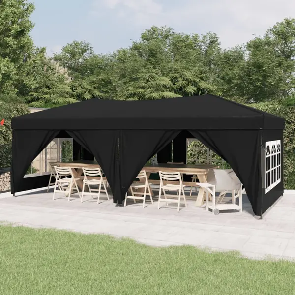 Gossi cort pliabil pentru petrecere, pereti laterali, negru, 3x6 m