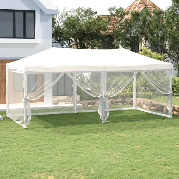 Gossi cort pliabil pentru petreceri cu pereti lateral, alb, 3x6 m