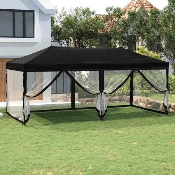 Gossi cort pliabil pentru petreceri cu pereti laterali, negru, 3x6 m