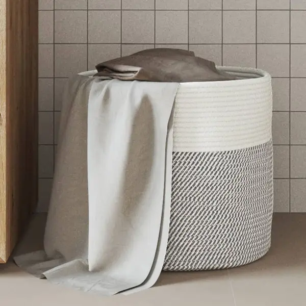 Gossi cos de depozitare, gri si alb, Ø40x35 cm, bumbac