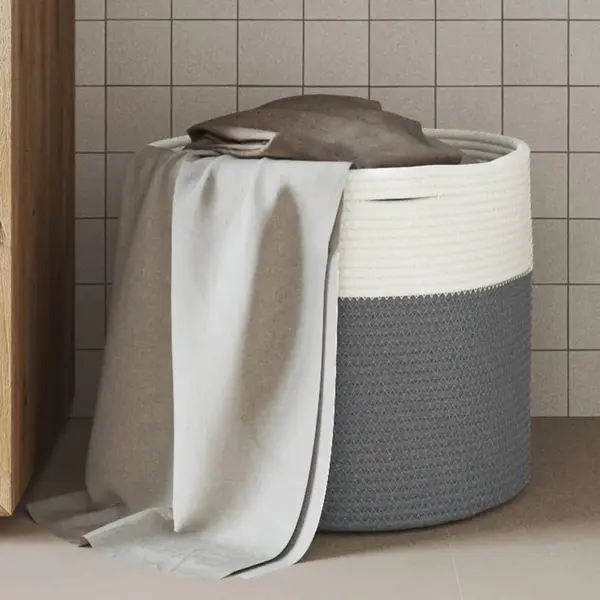 Gossi cos de depozitare, gri si alb, Ø40x35 cm, bumbac