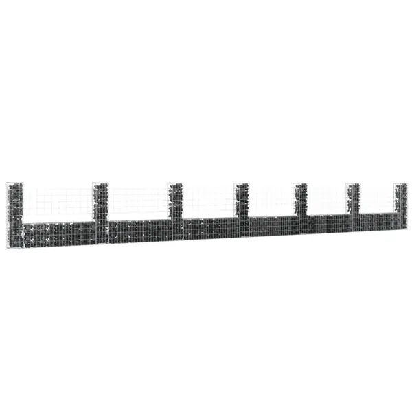 Gossi cos de gabion in forma de u cu 7 stalpi, 740x20x100 cm, fier
