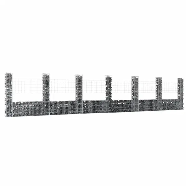 Gossi cos de gabion in forma de u cu 7 stalpi, 740x20x150 cm, fier