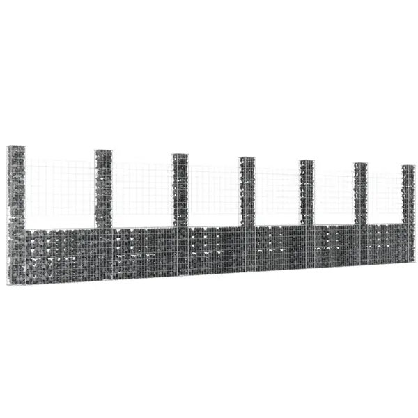Gossi cos de gabion in forma de u cu 7 stalpi, 740x20x200 cm, fier