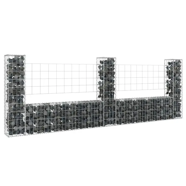 Gossi cos gabion in forma de u cu 3 stalpi, 260x20x100 cm, fier