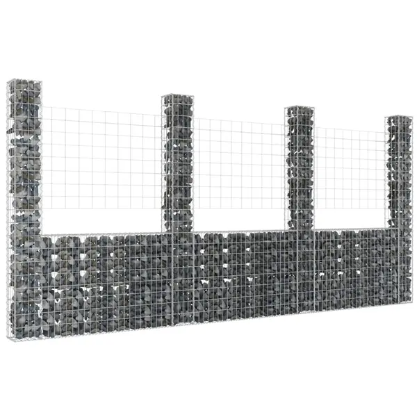 Gossi cos gabion in forma de u cu 4 stalpi, 380x20x200 cm, fier