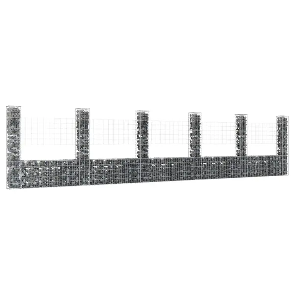 Gossi cos gabion in forma de u cu 6 stalpi, 620x20x150 cm, fier