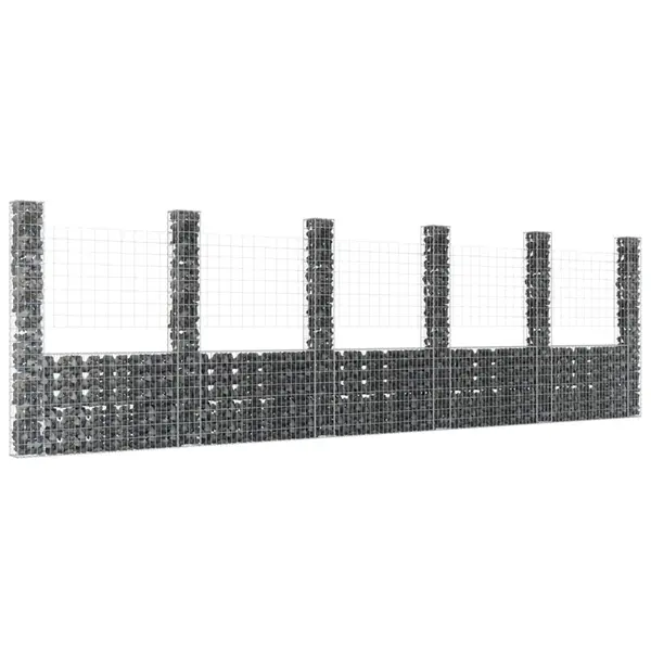 Gossi cos gabion in forma de u cu 6 stalpi, 620x20x200 cm, fier