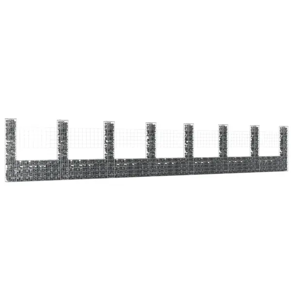 Gossi cos gabion in forma de u cu 8 stalpi, 860x20x150 cm, fier