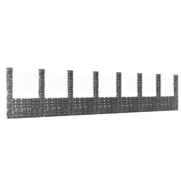 Gossi cos gabion in forma de u cu 8 stalpi, 860x20x200 cm, fier