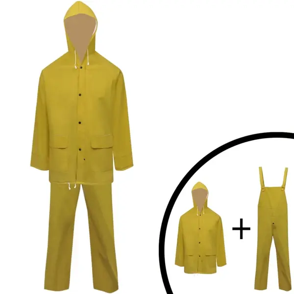 Gossi costum de ploaie impermeabil cu gluga, xl, galben, 2 piese