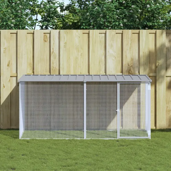 Gossi cotet pui cu acoperis gri deschis 203x98x90 cm otel galvanizat