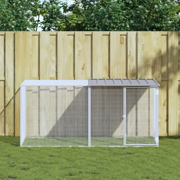Gossi cotet pui cu acoperis gri deschis 203x98x90 cm otel galvanizat