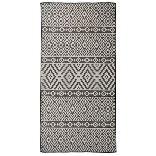 Gossi covor de exterior, dungi negre, 100x200 cm, tesatura plata