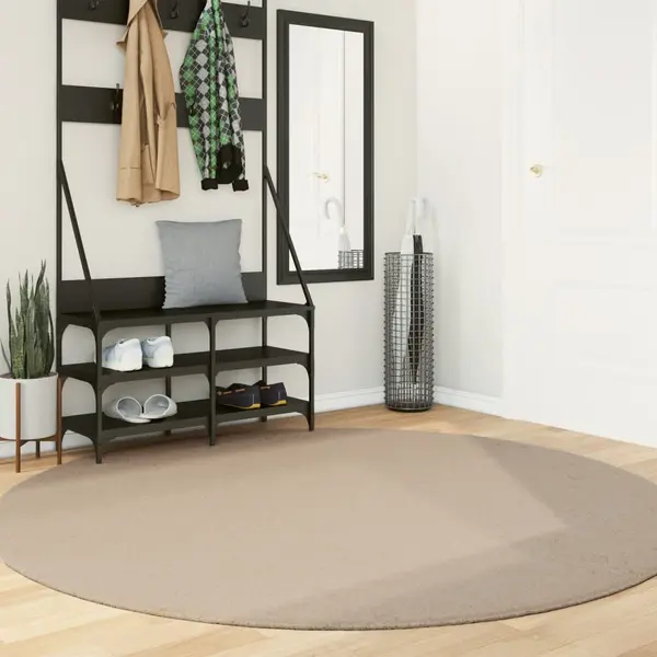 Gossi covor huarte, fir scurt, moale si lavabil, nisipiu, Ø 200 cm