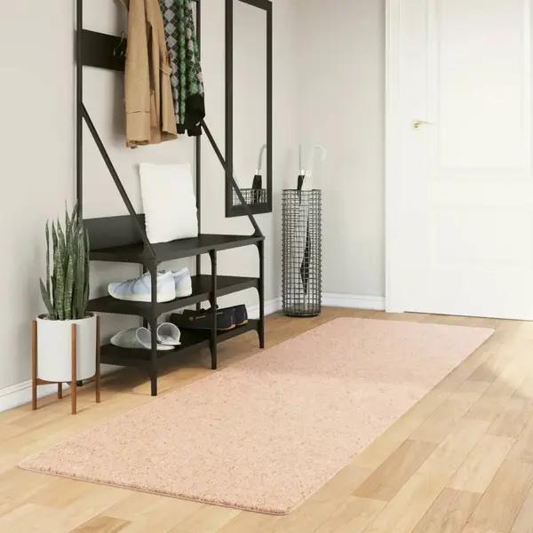 Gossi covor huarte, fir scurt, moale si lavabil, roz pudra, 80x250 cm