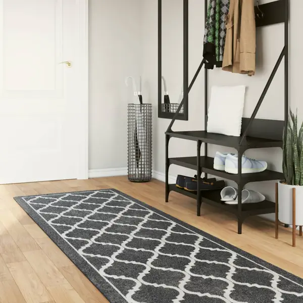Gossi covor lavabil, alb si negru, 80x300 cm, anti-alunecare