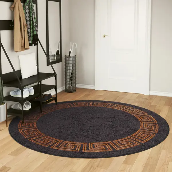 Gossi covor lavabil, negru si auriu, Ø 200 cm, anti-alunecare